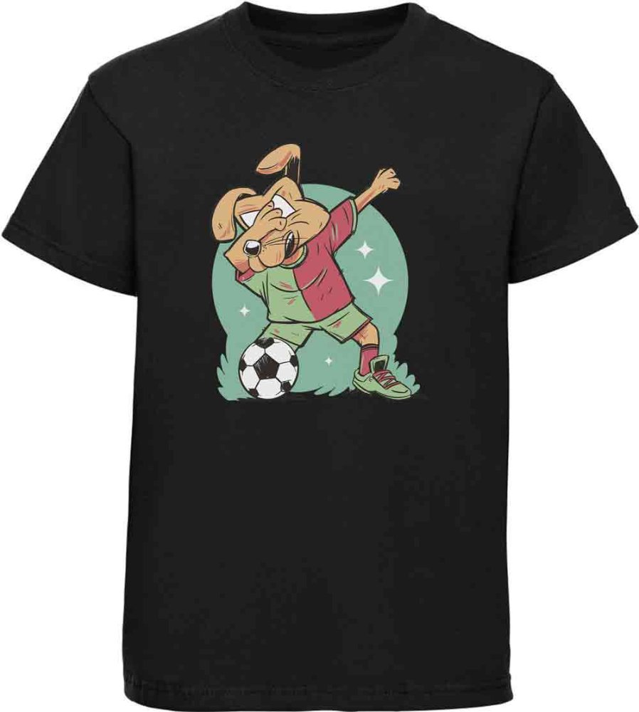 Bedrucktes Kinder T-Shirt Dab tanzender Fussballer Hund